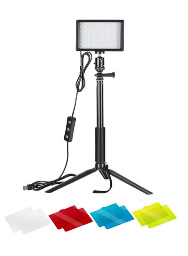 Dimmable 5600K USB LED Video Light with Adjustable Tripod Stand/Color Filters for Tabletop/Low Angle Shooting Colorful LED Lighting Product Portrait Youtube Video Photography - Image 1
