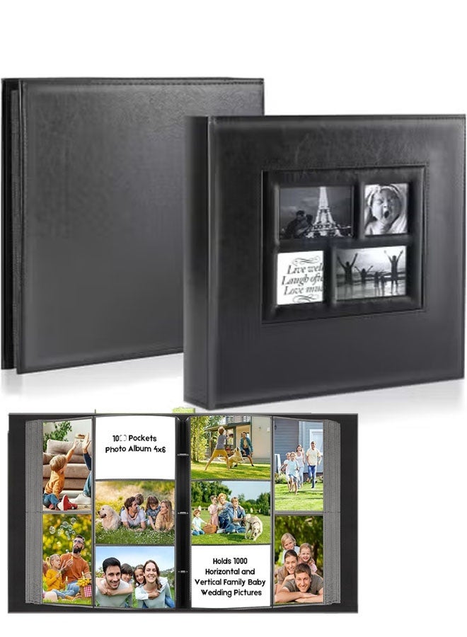 Bukela Photo Album,600 Photos Large Capacity Leather Cover,Picture Albums with 600 Pockets for Family Wedding Anniversary Baby,Easy to Clean (Black) - Image 1