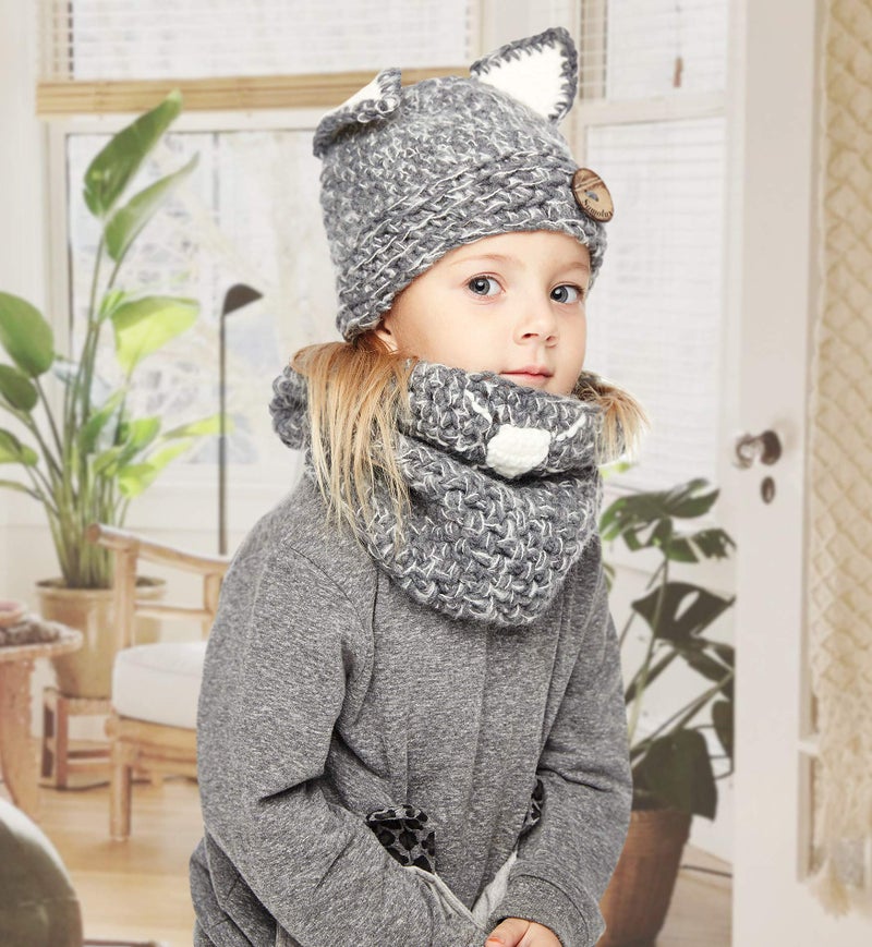 Sumolux Winter Kids Cat Hat Toddler Boys Girls Hat Halloween Animal Knitted Coif Hood Scarf Beanies for Autumn Winter - Image 5