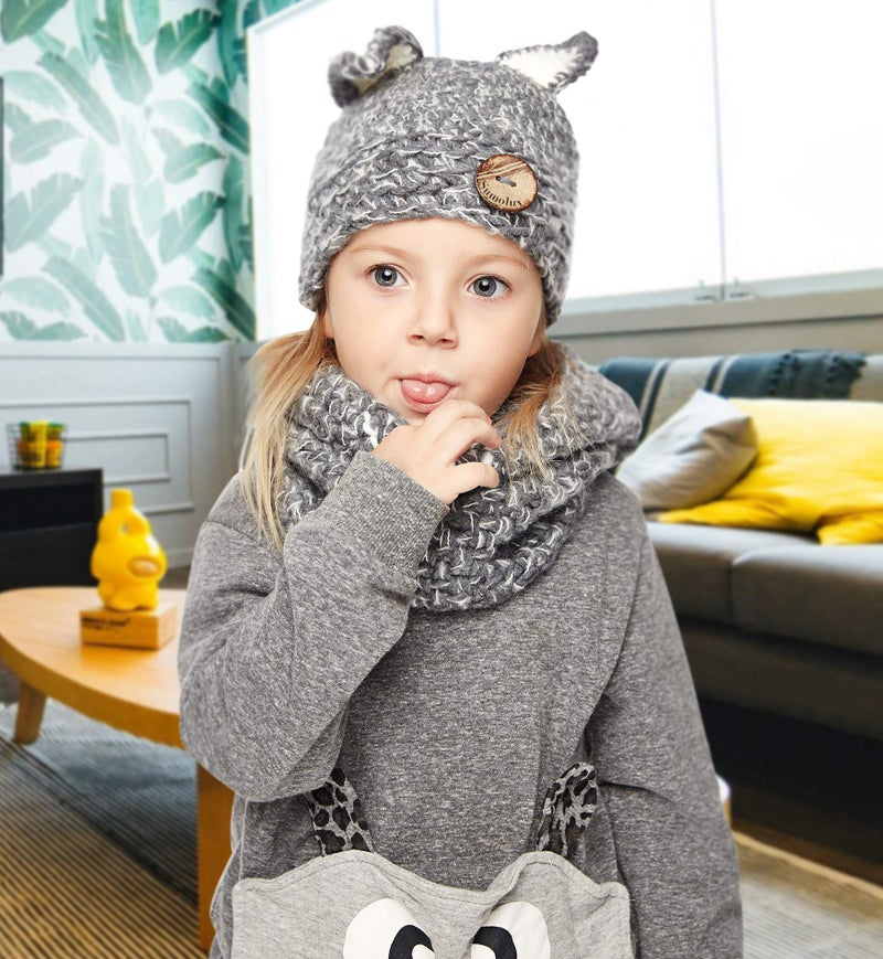Sumolux Winter Kids Cat Hat Toddler Boys Girls Hat Halloween Animal Knitted Coif Hood Scarf Beanies for Autumn Winter - Image 4