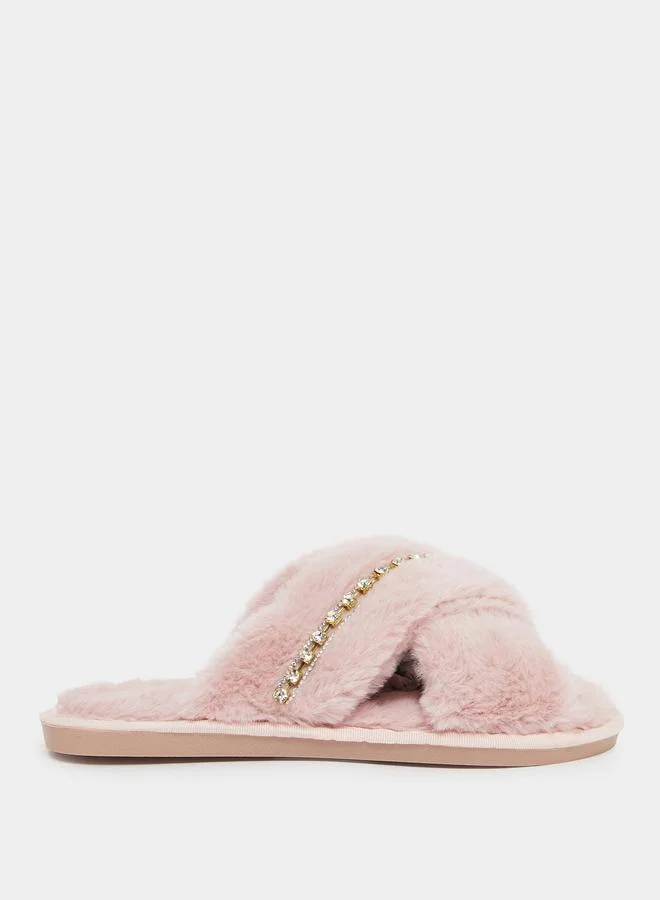 ستايلي شبشب غرفة نوم منمق بفرو صناعي