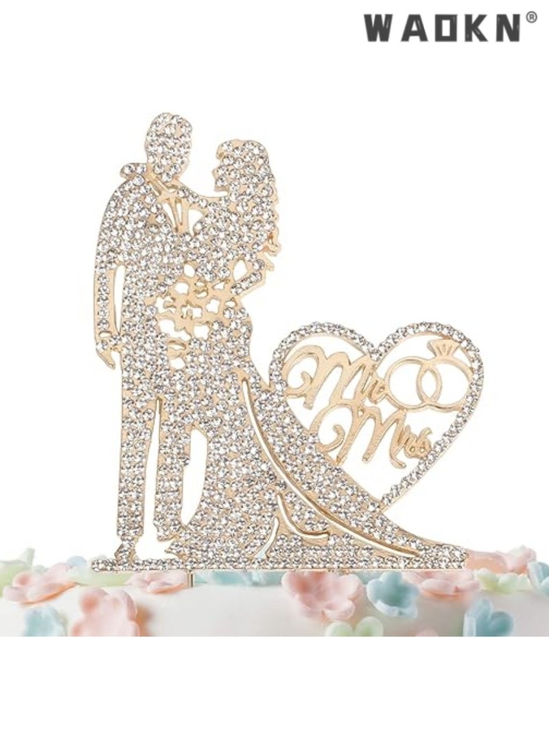 WAOKN Mr and Mrs Cake Topper, Exquisite Gold Love Wedding Cake Decoration, Ideal for Bride and Groom, Adds Sparkling Touch to Your Special Day Celebration, Timeless Keepsake, Memorable Accessory - Image 2