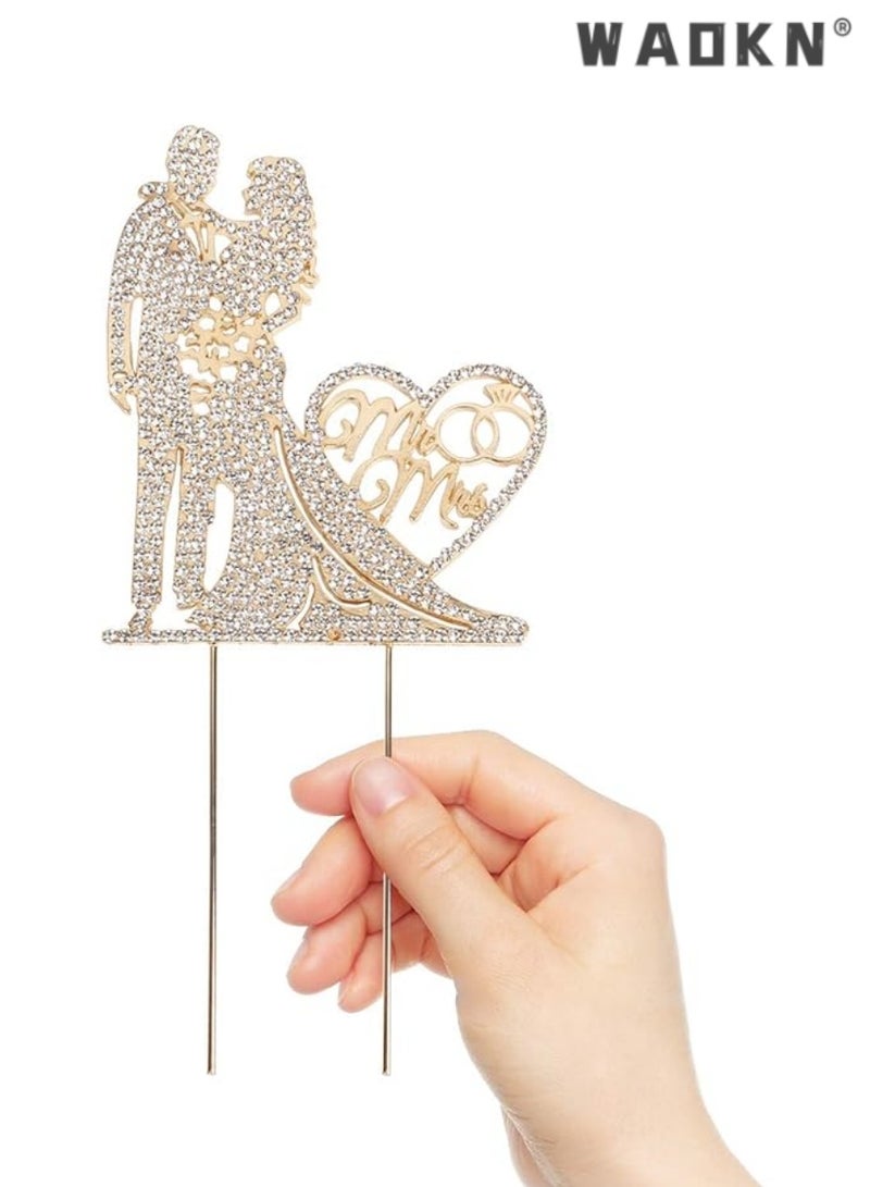 WAOKN Mr and Mrs Cake Topper, Exquisite Gold Love Wedding Cake Decoration, Ideal for Bride and Groom, Adds Sparkling Touch to Your Special Day Celebration, Timeless Keepsake, Memorable Accessory - Image 1