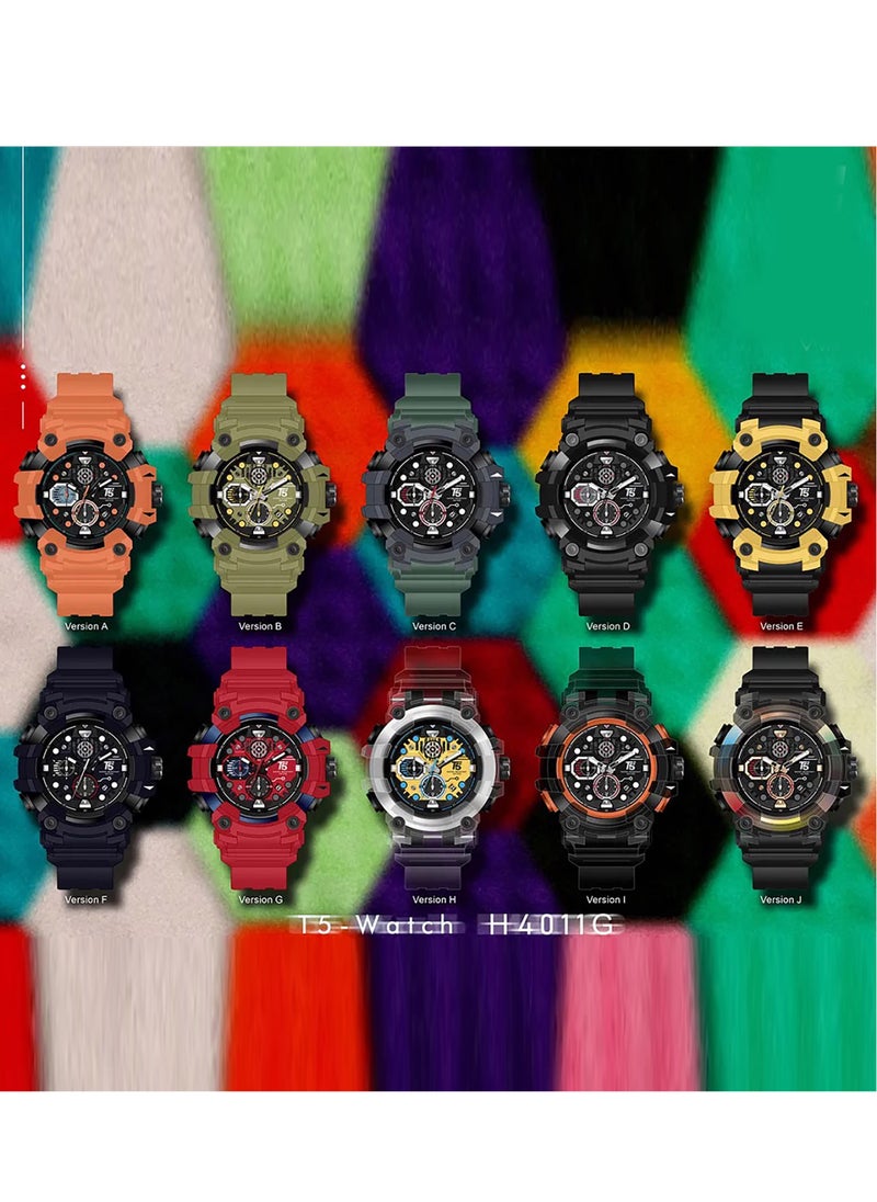 T5 T5 Mens Chronograph Silicone Strap Watch H4011G-J  - Image 3