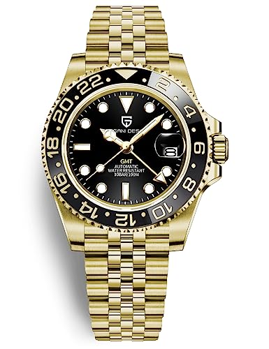 PAGRNE DESIGN ساعة رجال باجاني ديزاين GMT للرجال أوتوماتيكية 40MM تاريخ 100M مقاومة للماء من الفولاذ المقاوم للصدأ زجاج ياقوتي ميكانيكية ساعة معصم PD-1662 (5 ذهبية بالكامل) - Image 1