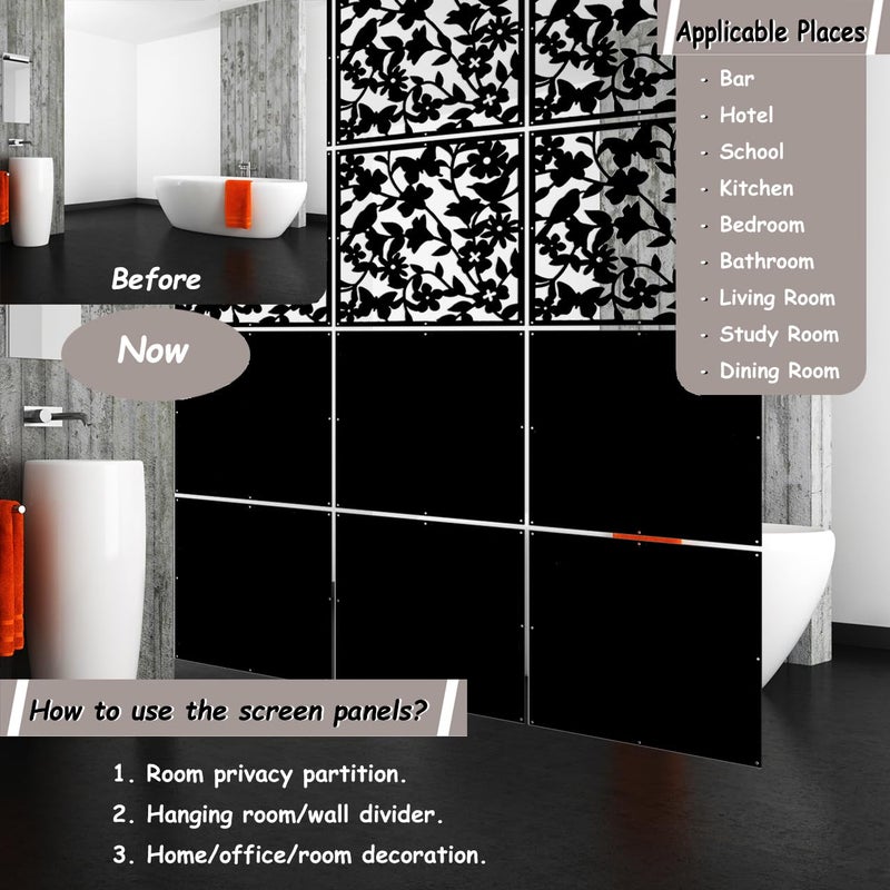 Lchen Hanging Wall Divider,12pcs PVC Room Partition Screen Panel with Butterfly Flower Bird for Home,Office,Hotel,Bar Decoration(black02) - Image 4