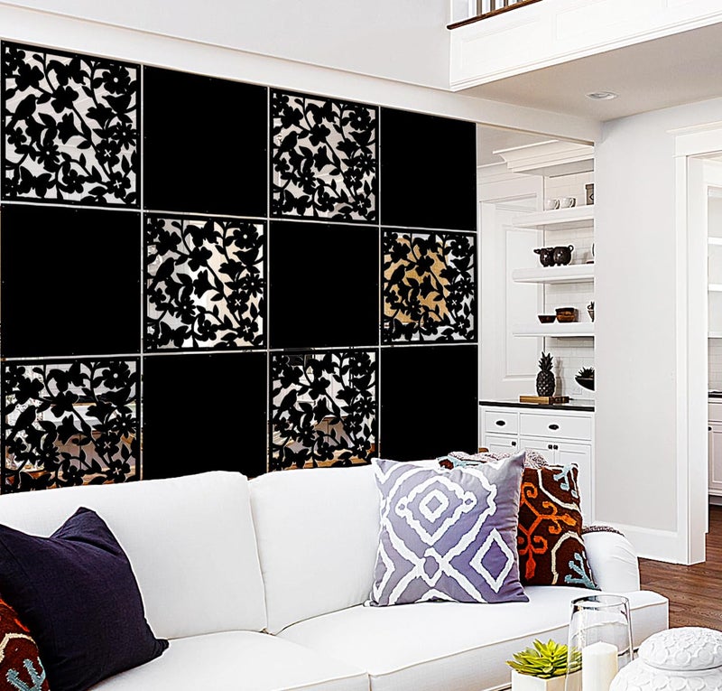 Lchen Hanging Wall Divider,12pcs PVC Room Partition Screen Panel with Butterfly Flower Bird for Home,Office,Hotel,Bar Decoration(black02) - Image 1