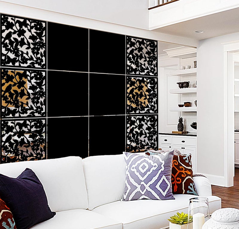 Lchen Hanging Wall Divider,12pcs PVC Room Partition Screen Panel with Butterfly Flower Bird for Home,Office,Hotel,Bar Decoration(black02) - Image 3