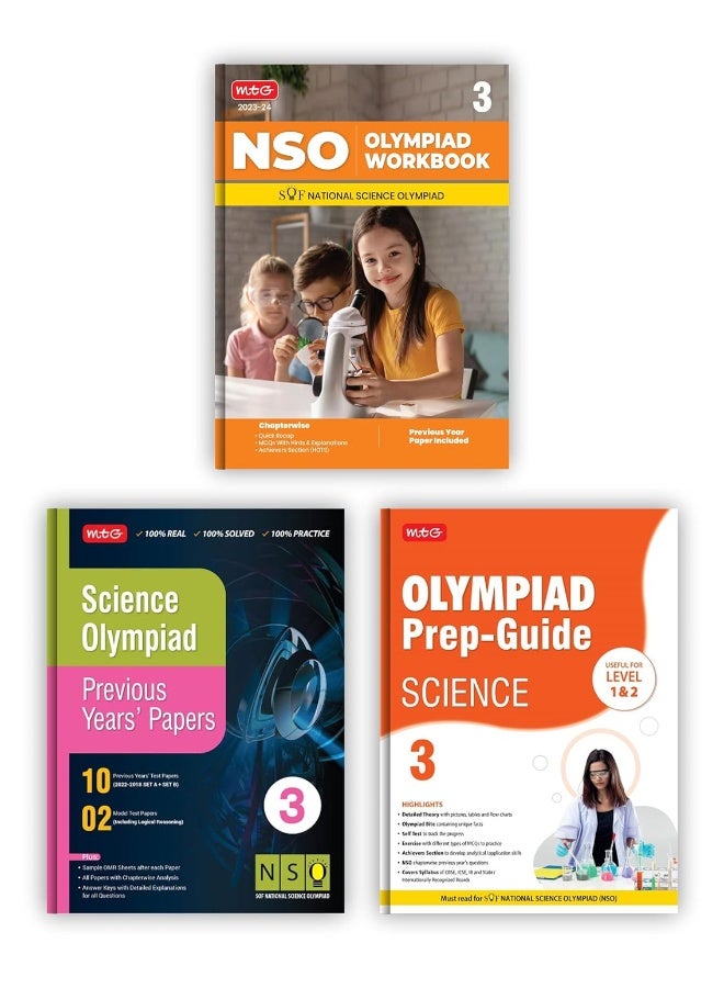 OUROZO MTG National Science Olympiad (NSO) Workbook, Prep-Guide & Previous Years Papers with Self Test Paper Class 3 - SOF Olympiad Books For 2023-24 Exam (Set of 3 Books) 