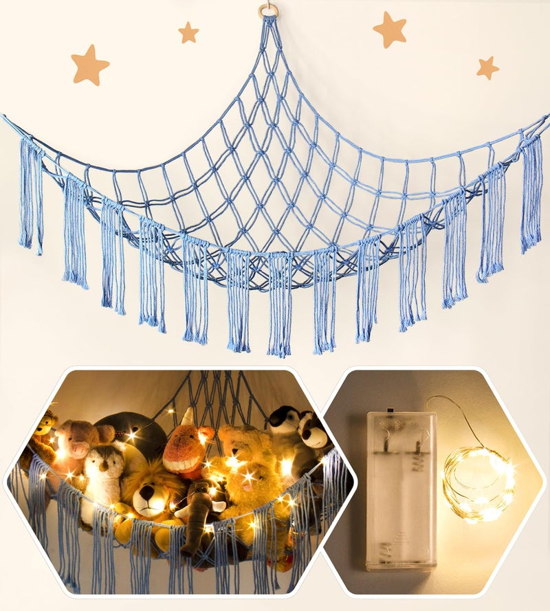 RelaxScene Stuffed Animal Hammock Corner Storage with LED Light Bluey Room Decor for Girls Teddy Bear Stuffy Hammock Cute Blue Things for Bedroom Wall Ceiling Hanging Decor - Image 2