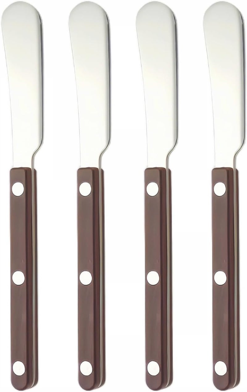 Siutco 4PCS Stainless Steel Butter Knives Set: 6.3 Inch Cheese Spreader 304 Stainless Steel with Ergonomic Handle for Cheese, Butter & Jam (brown) - Image 1