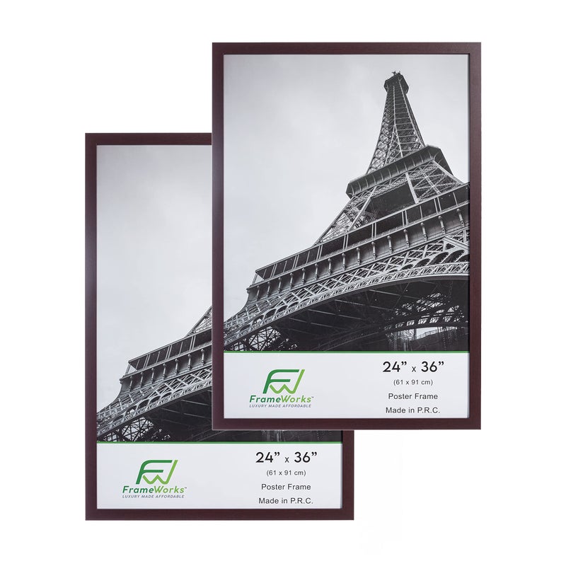 FrameWorks 24x36 Wooden Poster Frame Classic Mahogany Matte Edged Frames wShatterproof Acrylic Glass Photos Posters Prints Wall Decor  Home Office Gallery Display  Mahogany  2 Pack