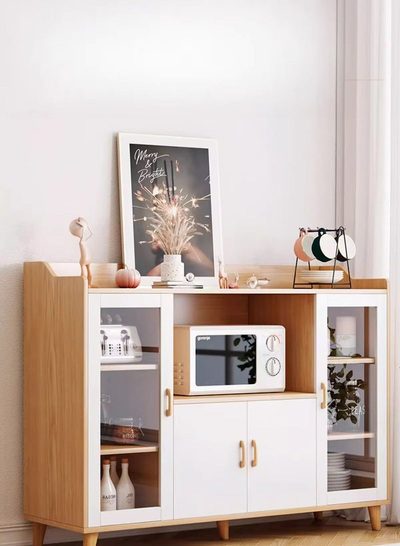 AGD Coffee Corner Cabinet for Living Room or Office with Doors, Drawers and Microwave Holder, Large Surface for Coffee Machine, Cups, Antiques and Plants, Entryway Side Cabinet - Image 1