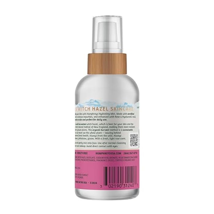 Humphreys Witch Hazel Hydrating Toner Mist Spray | Balancing & Hydrating Facial Toner | Alcohol-Free | Wild Harvested Witch Hazel | Soothing Rose Water | 3.3 Fl Oz Travel Size | Vegan & Cruelty-Free - Image 2