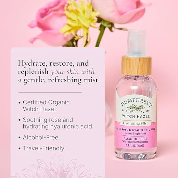 Humphreys Witch Hazel Hydrating Toner Mist Spray | Balancing & Hydrating Facial Toner | Alcohol-Free | Wild Harvested Witch Hazel | Soothing Rose Water | 3.3 Fl Oz Travel Size | Vegan & Cruelty-Free - Image 3
