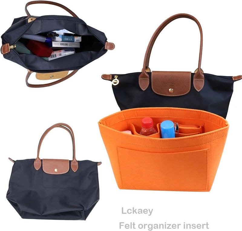 Lckaey Handbag organizer insert for Le Pliage Neo (large) handbags, high-quality felt organizer, Orange/Evening Red in zigzag pattern (Sunset Chevron), Large, Organize things on - Image 5