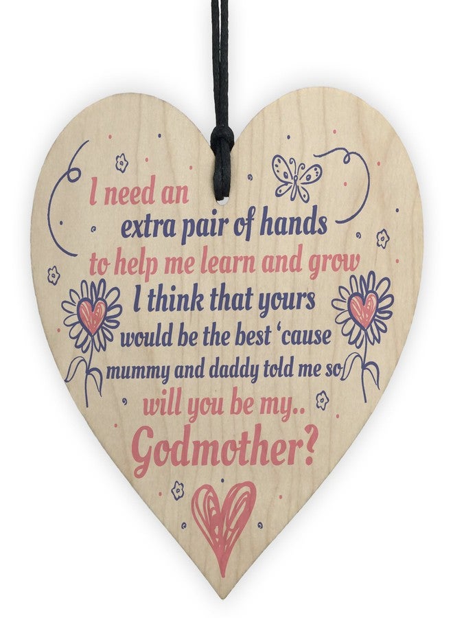 RED OCEAN Will You Be My Godmother Wooden Heart Plaque Goddaughter Godson Christening Asking Gifts For Her - Image 1