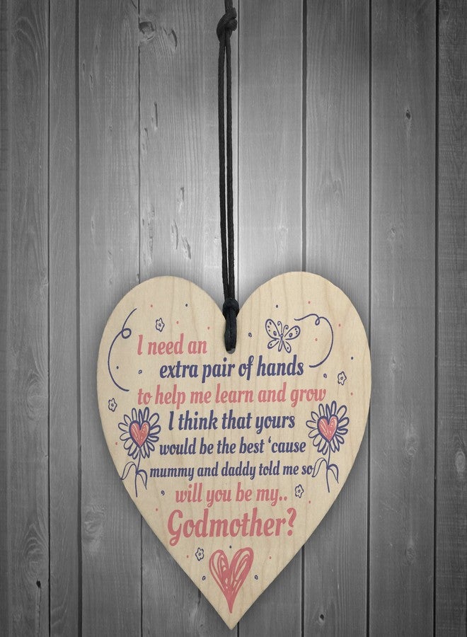 RED OCEAN Will You Be My Godmother Wooden Heart Plaque Goddaughter Godson Christening Asking Gifts For Her - Image 2