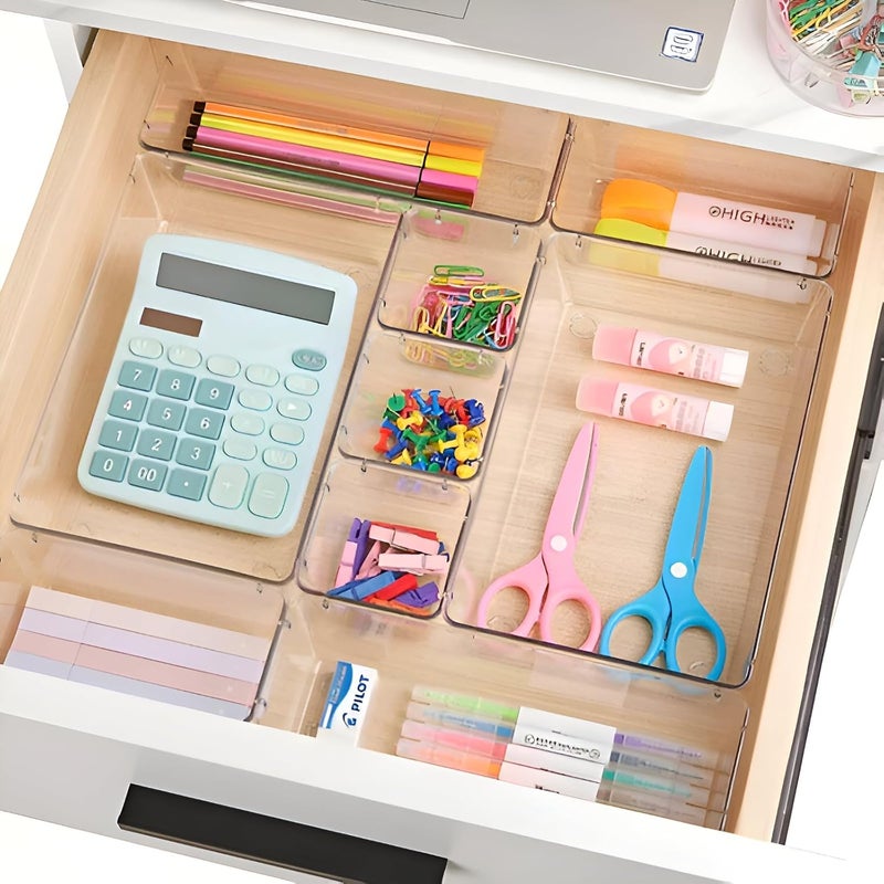 Cazlee Transparent Dressing Table OrganizerTray for DrawersOrganizer Trays for KitchenOffice DrawerDrawer Divider TrayWhiteAcrylic Transparent PACK OF 7 - Image 4