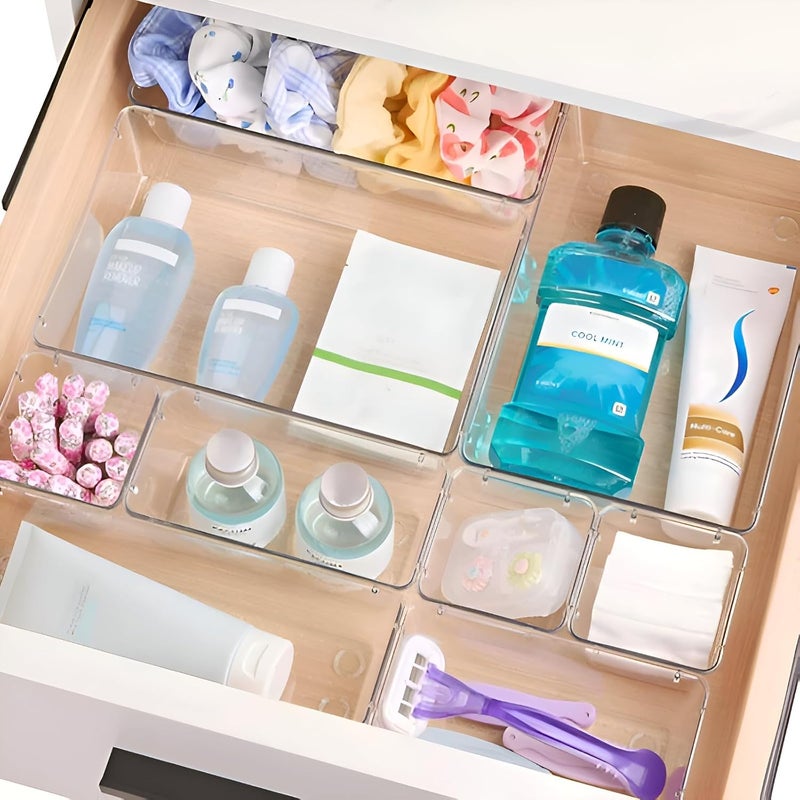 Cazlee Transparent Dressing Table OrganizerTray for DrawersOrganizer Trays for KitchenOffice DrawerDrawer Divider TrayWhiteAcrylic Transparent PACK OF 7 - Image 3