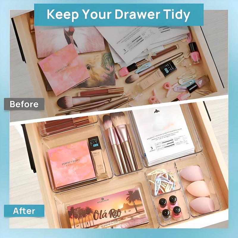 Cazlee Transparent Dressing Table OrganizerTray for DrawersOrganizer Trays for KitchenOffice DrawerDrawer Divider TrayWhiteAcrylic Transparent PACK OF 7 - Image 5