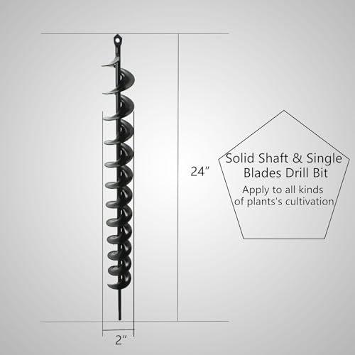 netuera 2in Wide 24in Long Metal Earth Auger Drill Bit, Steel Auger Bit DIY Auger with 3/8 Non-Slip Hex Drive for Planting Trees and Bedding, Gardening - Image 2