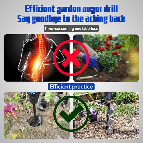 netuera 2in Wide 24in Long Metal Earth Auger Drill Bit, Steel Auger Bit DIY Auger with 3/8 Non-Slip Hex Drive for Planting Trees and Bedding, Gardening - Image 3