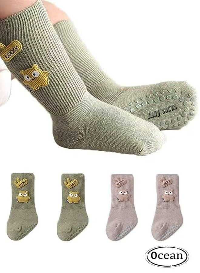 Ocean 2 Pairs High Anti Slip Socks, With Anti Slip Soles, For Cartoon Warmth, Suitable For 1-3 Years Old - Image 1