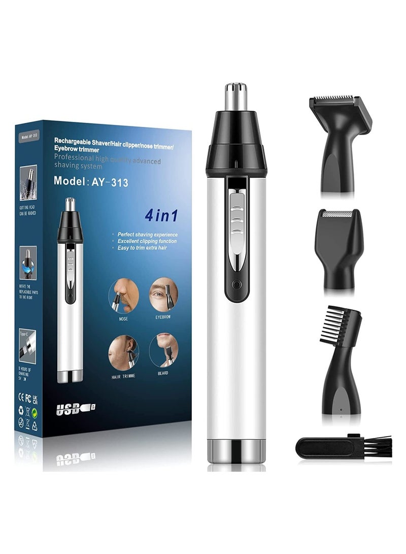 SYOSI Ear and Nose Hair Trimmer for MenProfessional USB Rechargeable Nostril Nasal Hair Vacuum Cleaning System4 in 1 Lightweight Waterproof Hair and Beard Clippers for Women White - Image 1