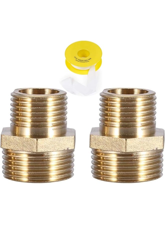 Biella™ 2pcs Bsp Male To Male Solid Brass Hex Type Straight Thread Reducer Pipe Nipple with Teflon Tape, Heavy Brass Pipe Adapter Fittings Connectors Male Thread Hose (1/2 INCH X 1/4 INCH) - Image 1