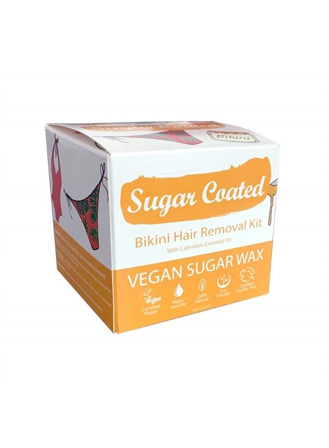 SUGAR COATED Sugar Coated Hair Removal Wax Kit for Bikini Line, Sugar Wax for Bikini Area with Wax Strips, Gentle and Non-Damaging Waxing Kit, Contains Essential Calendula Oil to Calm Skin 200g - Image 1
