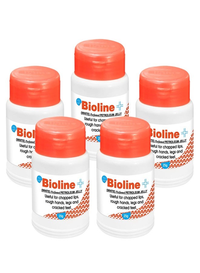 Bioline White Petroleum Jelly | Deep Moisture & Skin Protection | Heals Dry Skin, Chapped Lips, Cracked Heels | Daily Use for All Skin Types- 25g (Pack of 5) - Image 1