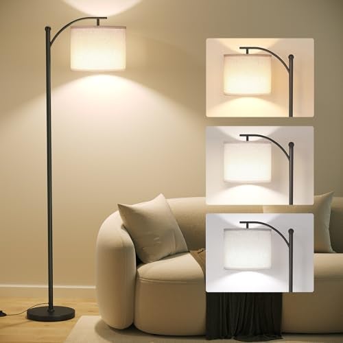 SUNMORY Arc Floor Lamp,Modern Floor Lamp with 3 Color Temperatures Bulb,Metal Standing Lamps with Adjustable Hanging Lampshade,Tall Floor Lamps for Living Room (Black) - Image 1