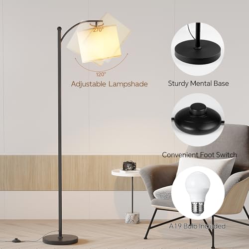 SUNMORY Arc Floor Lamp,Modern Floor Lamp with 3 Color Temperatures Bulb,Metal Standing Lamps with Adjustable Hanging Lampshade,Tall Floor Lamps for Living Room (Black) - Image 4