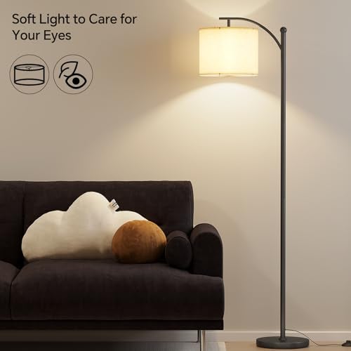 SUNMORY Arc Floor Lamp,Modern Floor Lamp with 3 Color Temperatures Bulb,Metal Standing Lamps with Adjustable Hanging Lampshade,Tall Floor Lamps for Living Room (Black) - Image 5