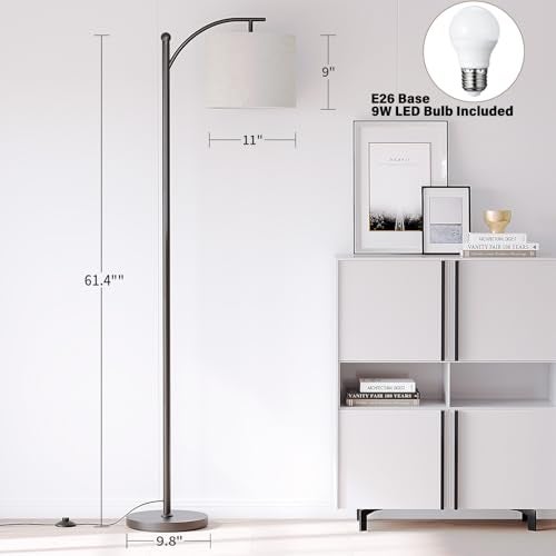 SUNMORY Arc Floor Lamp,Modern Floor Lamp with 3 Color Temperatures Bulb,Metal Standing Lamps with Adjustable Hanging Lampshade,Tall Floor Lamps for Living Room (Black) - Image 3