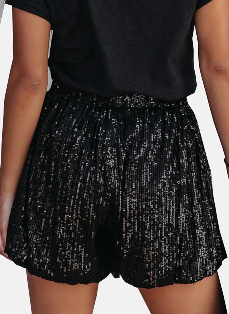 YUNIQEE Black Sequin Shorts - Image 2