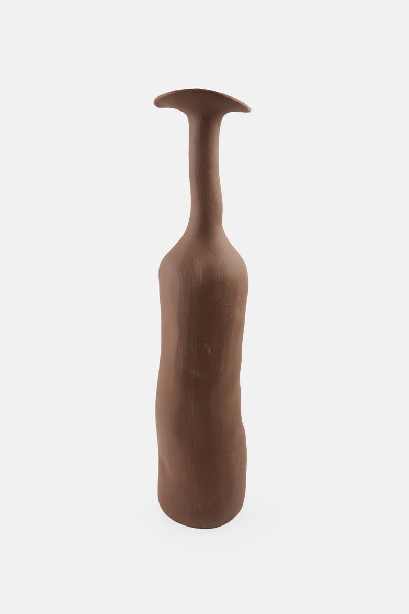 Muy Mucho Petal Shaped Mouth Decorative Ceramic Flower Vase, Choco Brown - Image 1