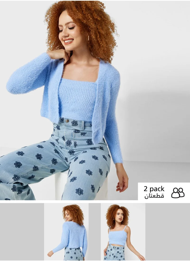 Ginger Strappy Top Set With Cardigan