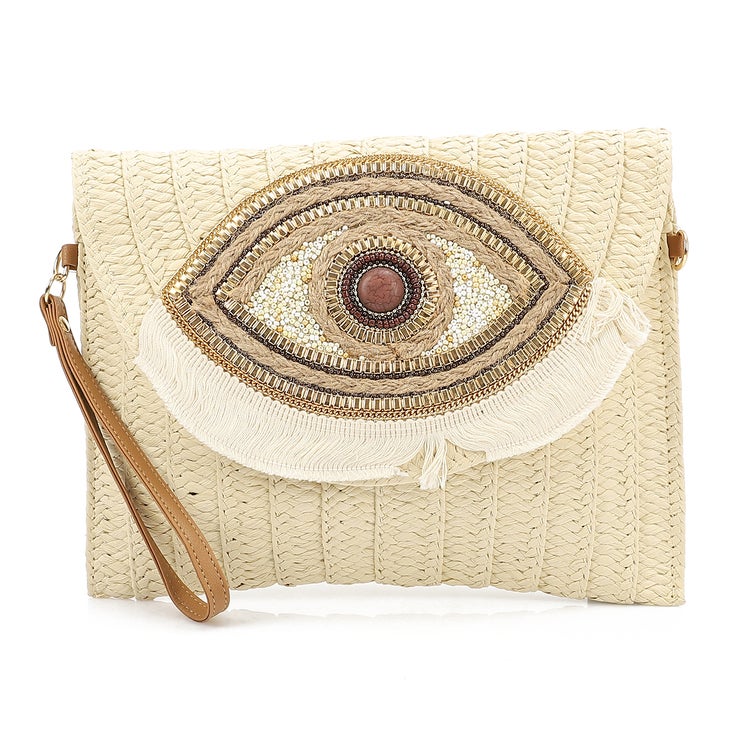 Mr.joe Mr Joe Bohemian Straw Clutch with Eye Embellishments Beige -4155 - Image 1