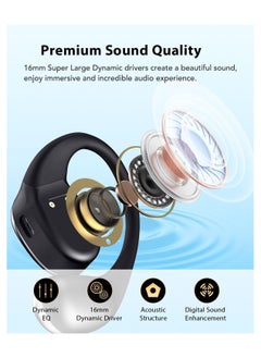 General Open Headphones Bluetooth Headphones with Earhook Air Conduction Wireless Earbuds, Feathered, Large Drivers Enhanced Bass, Clear Calls, 30 Hour Playback Time, Bluetooth 5.4, For Fitness Exercise  - Image 5