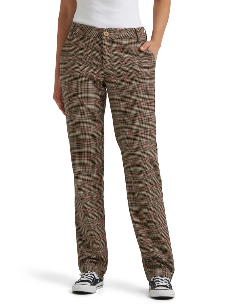 Lee Women's Wrinkle Free Relaxed Fit Straight Leg Pant, Straw Plaid, 12 - Image 1