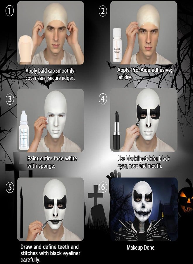 Mysense Skeleton Boy and Ragdoll Girl Makeup Kit for Halloween Jack Cosplay Sally Costume for Adults&Kids with Bald Cap,Pro-Aide Adhesive,Face Paint,Eyeliner,Lipstick&Applicators - Image 3