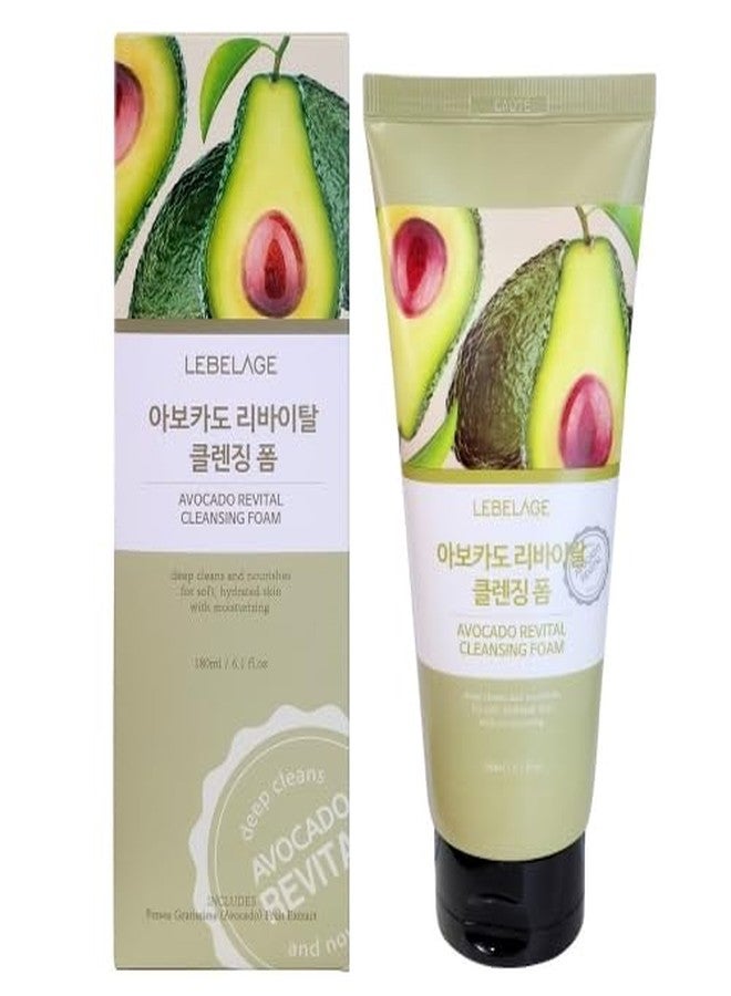 Lebelage Avocado Revital Cleansing Foam 6.1 Oz, Deep Cleansing Foaming Face Wash with Avocado Extract, Daily Korean Facial Cleanser for Soft, Smooth and Refreshed Looking Skin
