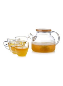 Bluejw 5-Piece Heat Resistant Glass Teapot Set Stovetop And Microwave Safe Heat Resistant Glass Borosilicate Teapot Glass Kettle With Removable Filter Spout For Loose Leaf Tea And Blooming Tea  - Image 1