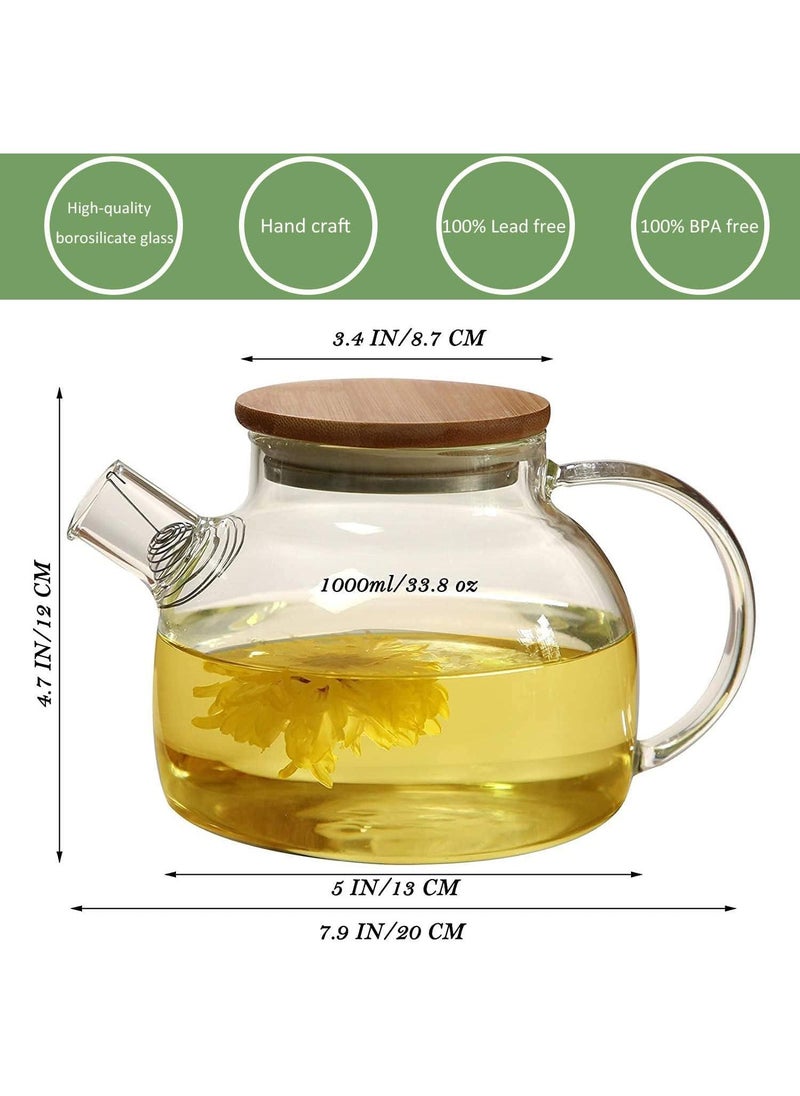 Bluejw 5-Piece Heat Resistant Glass Teapot Set Stovetop And Microwave Safe Heat Resistant Glass Borosilicate Teapot Glass Kettle With Removable Filter Spout For Loose Leaf Tea And Blooming Tea  - Image 2