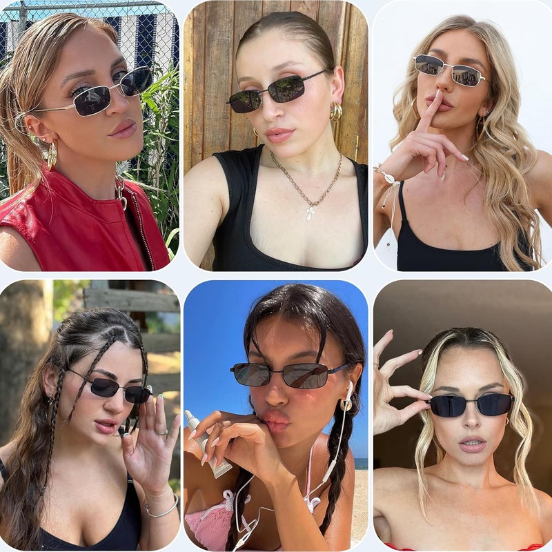 Fozono Rectangle Sunglasses for Women 90s Retro Small Narrow Square Frame UV400 Protection - Image 3
