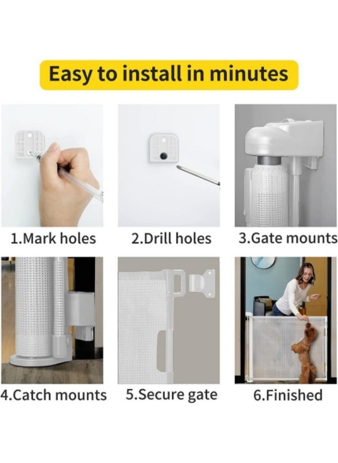 Retractable Baby Gates for Stairs, Mesh Safety Gate 86cm Tall, Extends to 150cm Wide(Need to Punch), Extra Wide Dog Gate, Child Safety Gate 300 * 86cm