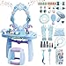 deAO Toddler Vanity Makeup Table Toy with Mirror ChairKids Vanity with LightMusicPretend Play Makeup Toy with Hair Dryer ToyToddler Beauty Salon SetGift for Girls 3 4 5 - Image 2