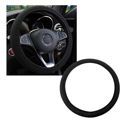 Kewucn Car Elastic Stretch Steering Wheel Cover Soft Microfiber Breathable Ice Silk Universal 15 Inch AntiSlip Auto Steering Wheel Protector Fit Car SUV Van Sedan Truck Black - Image 1